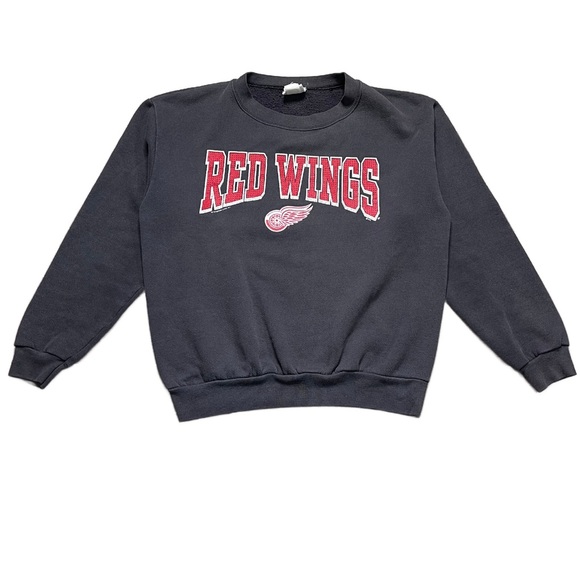 Vintage Detroit Red Wings Crewneck Sweatshirt Black Red - Picture 1 of 7